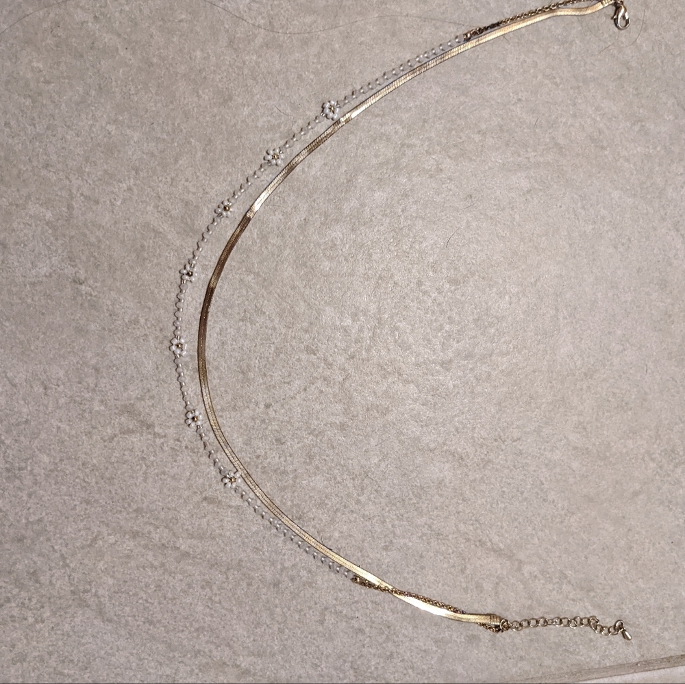 Double necklace, one size fits all, gold with white beads, from Francesca's.
